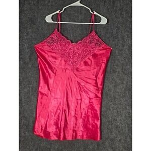 VTG‎ Intimate Moods Hot Pink Lace Trim Satin Nightgown Slip Top 2X USA Lingerie